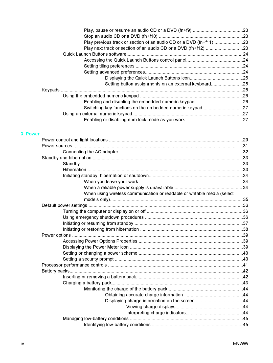 HP 397381-001 manual Power 