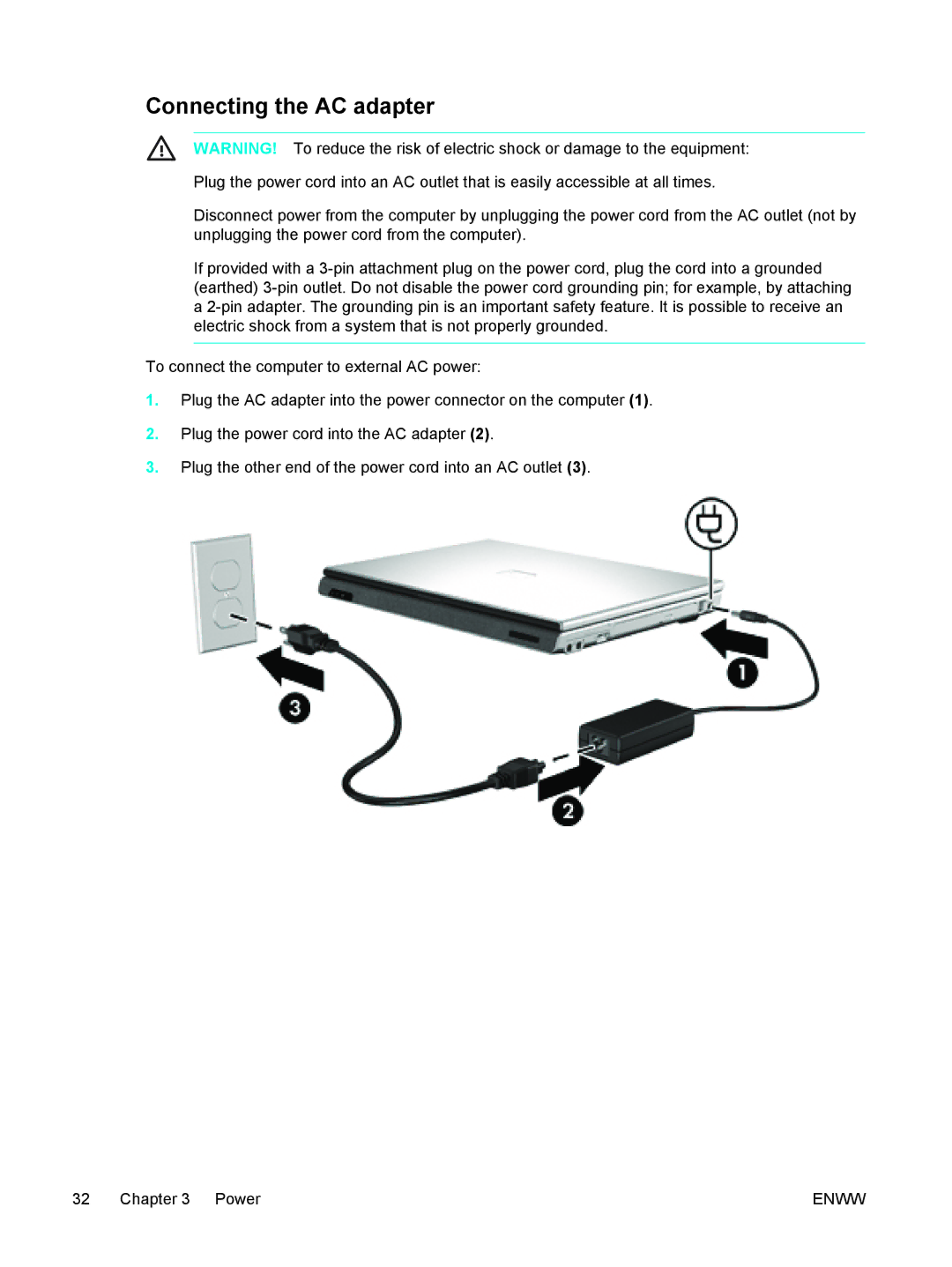 HP 397381-001 manual Connecting the AC adapter 