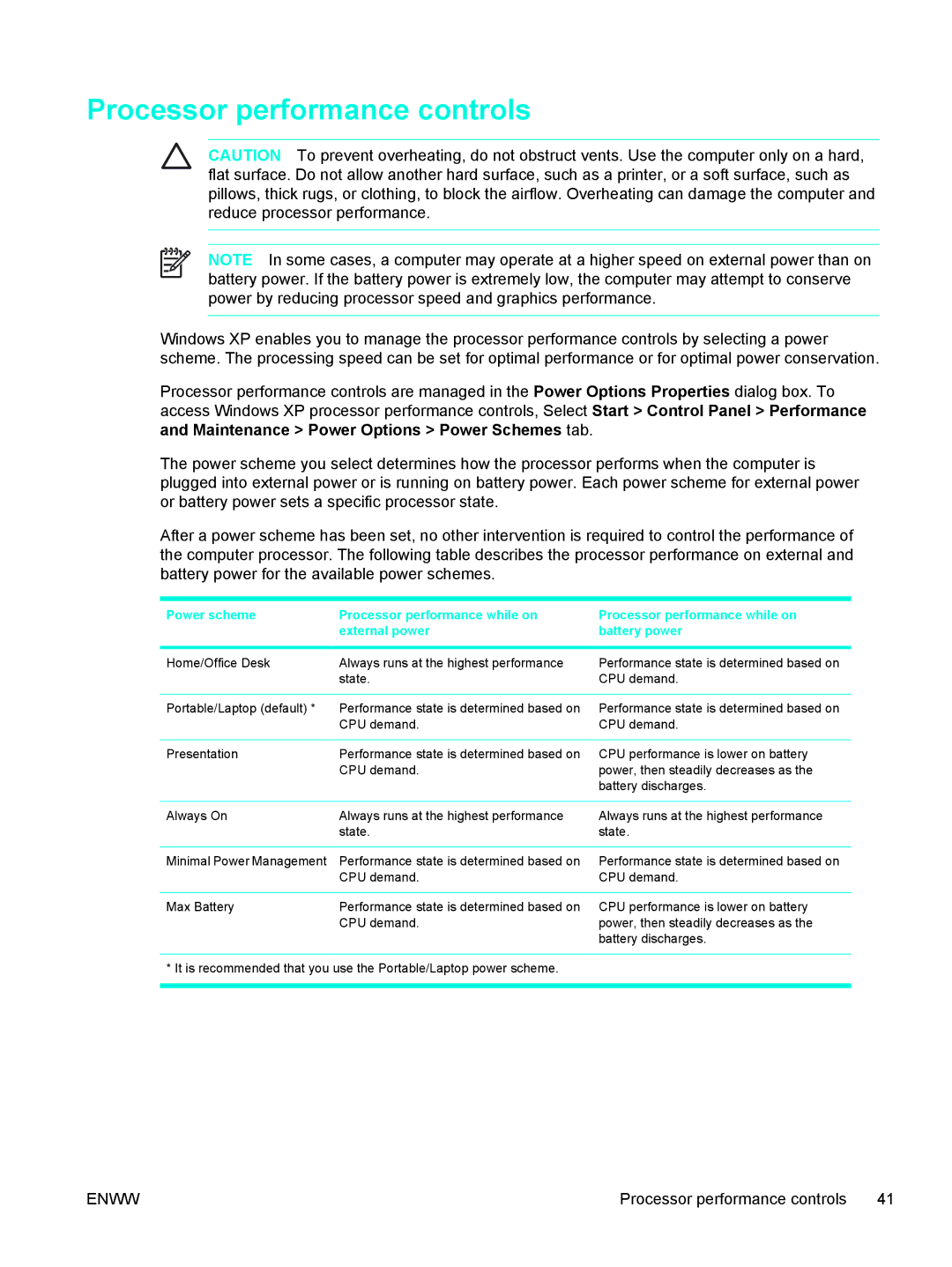 HP 397381-001 manual Processor performance controls 