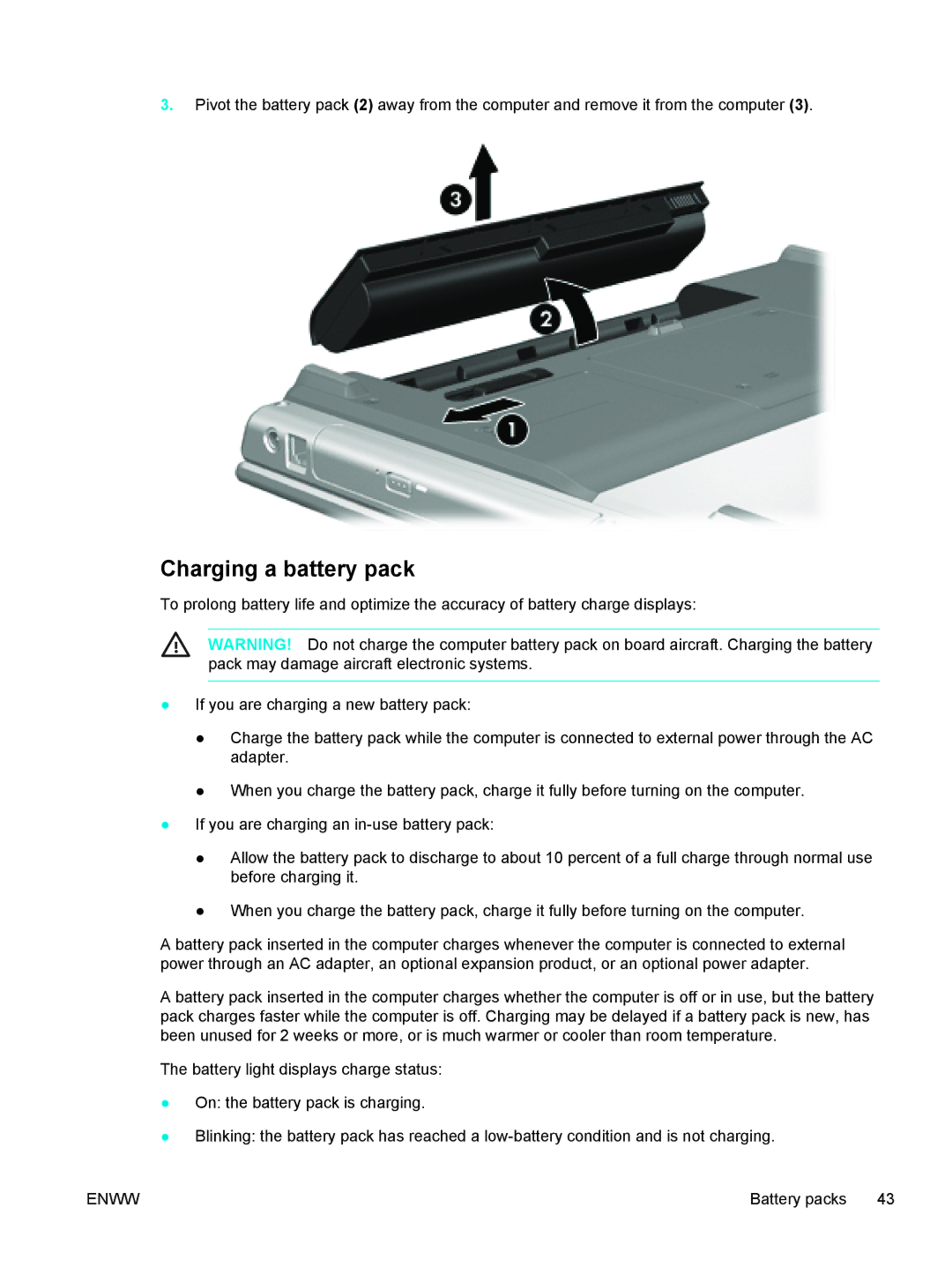 HP 397381-001 manual Charging a battery pack 