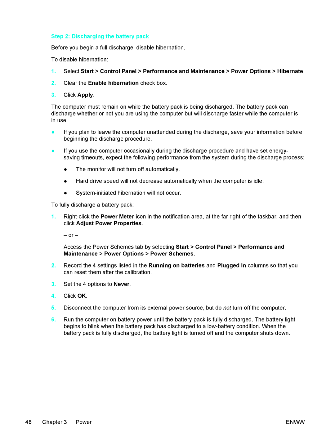 HP 397381-001 manual Discharging the battery pack 