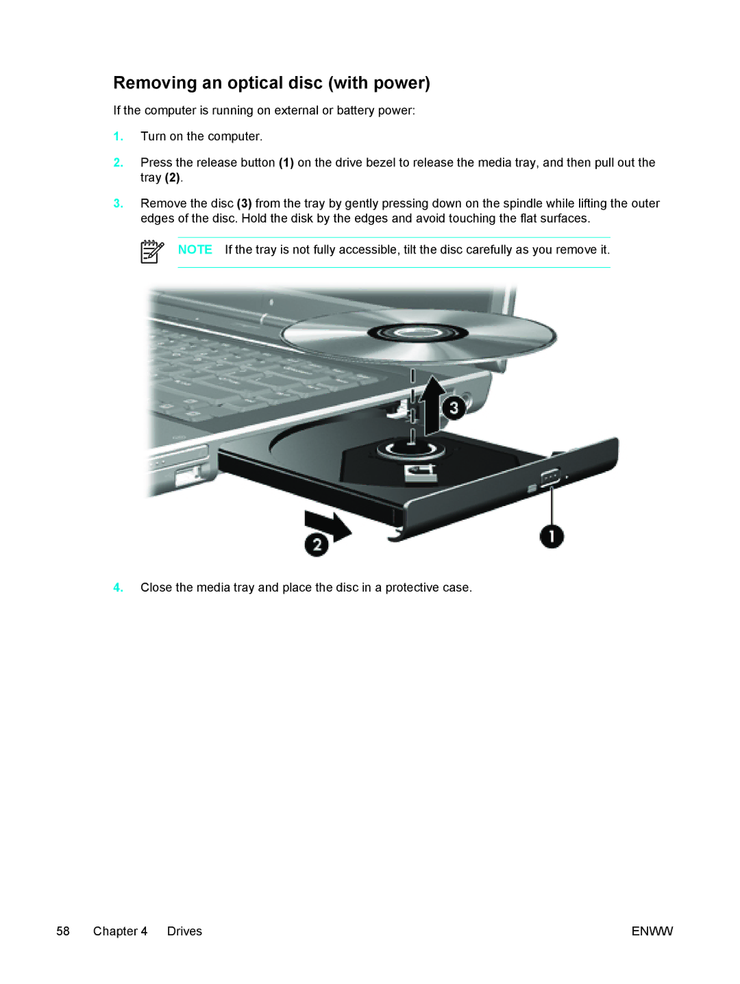 HP 397381-001 manual Removing an optical disc with power 