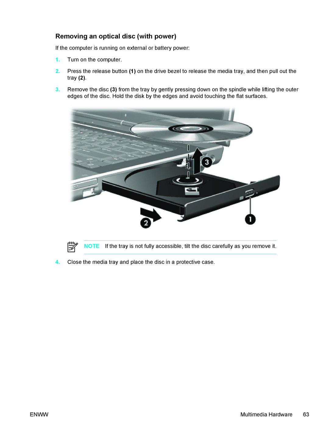 HP 397381-001 manual Removing an optical disc with power 