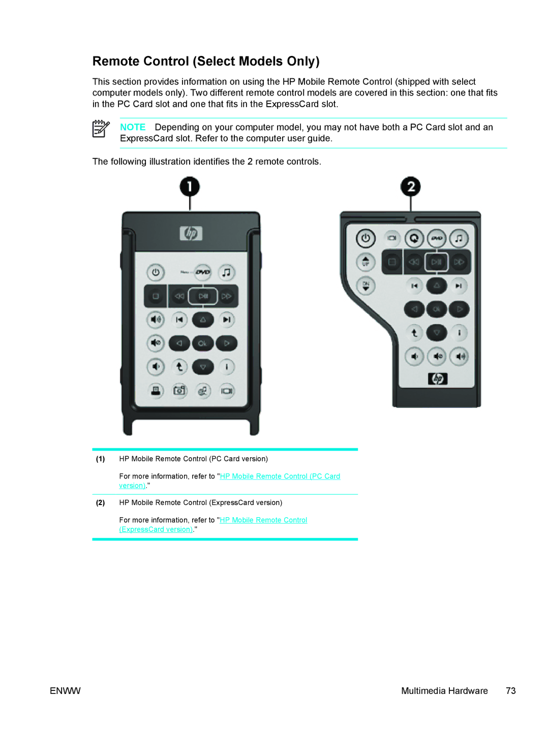 HP 397381-001 manual Remote Control Select Models Only 