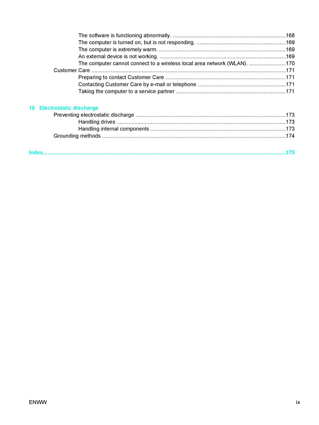 HP 397381-001 manual Electrostatic discharge, 175 