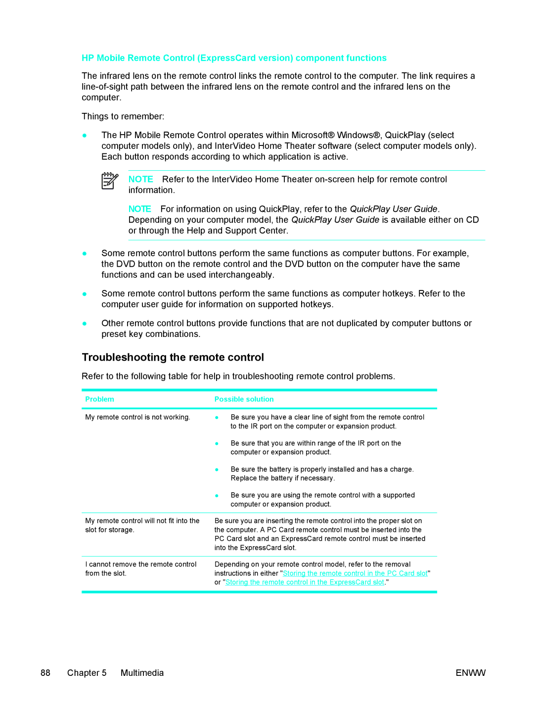 HP 397381-001 manual Troubleshooting the remote control, Problem Possible solution 