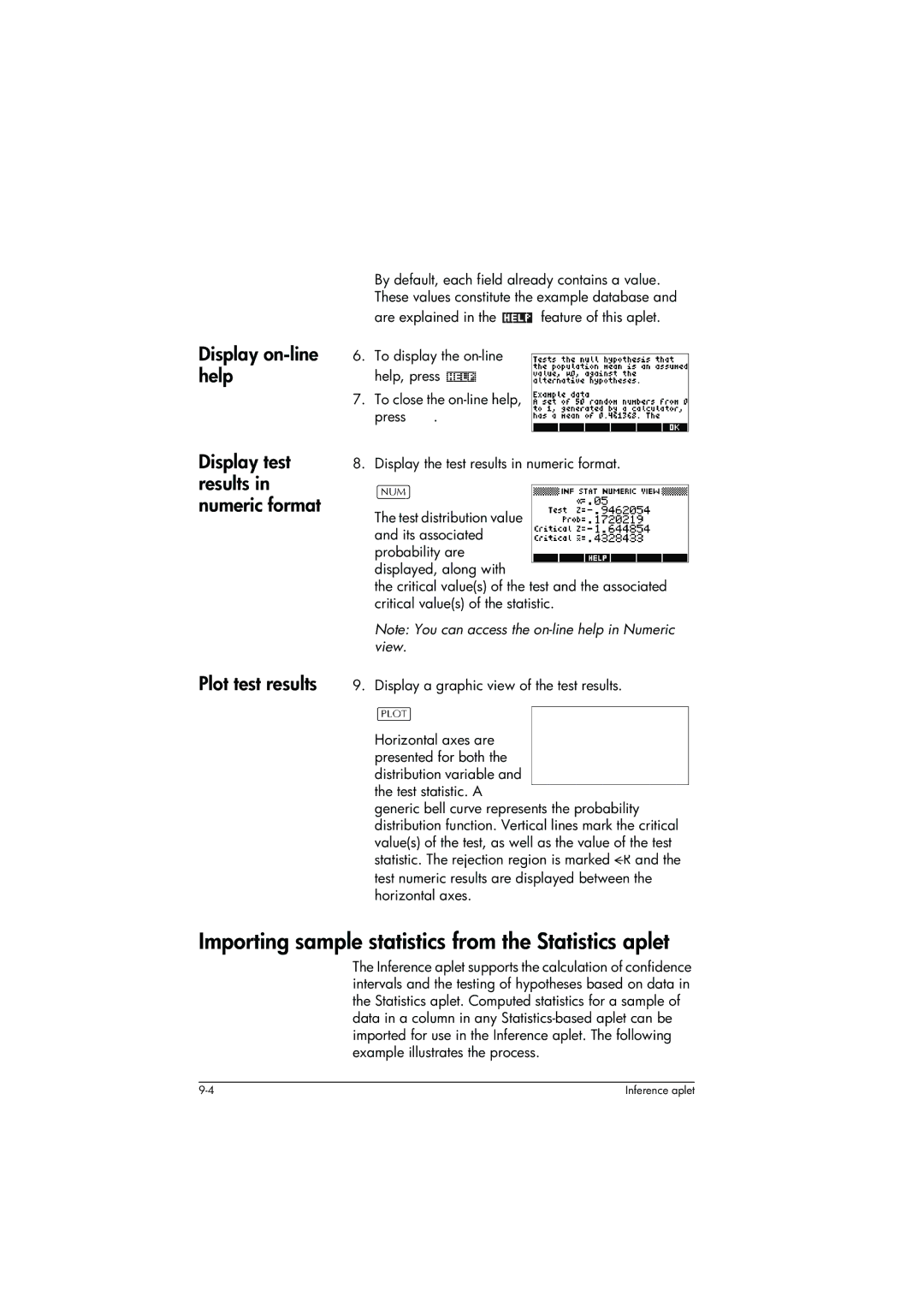 HP 39g+ Graphing manual Importing sample statistics from the Statistics aplet, Are explained in the feature of this aplet 