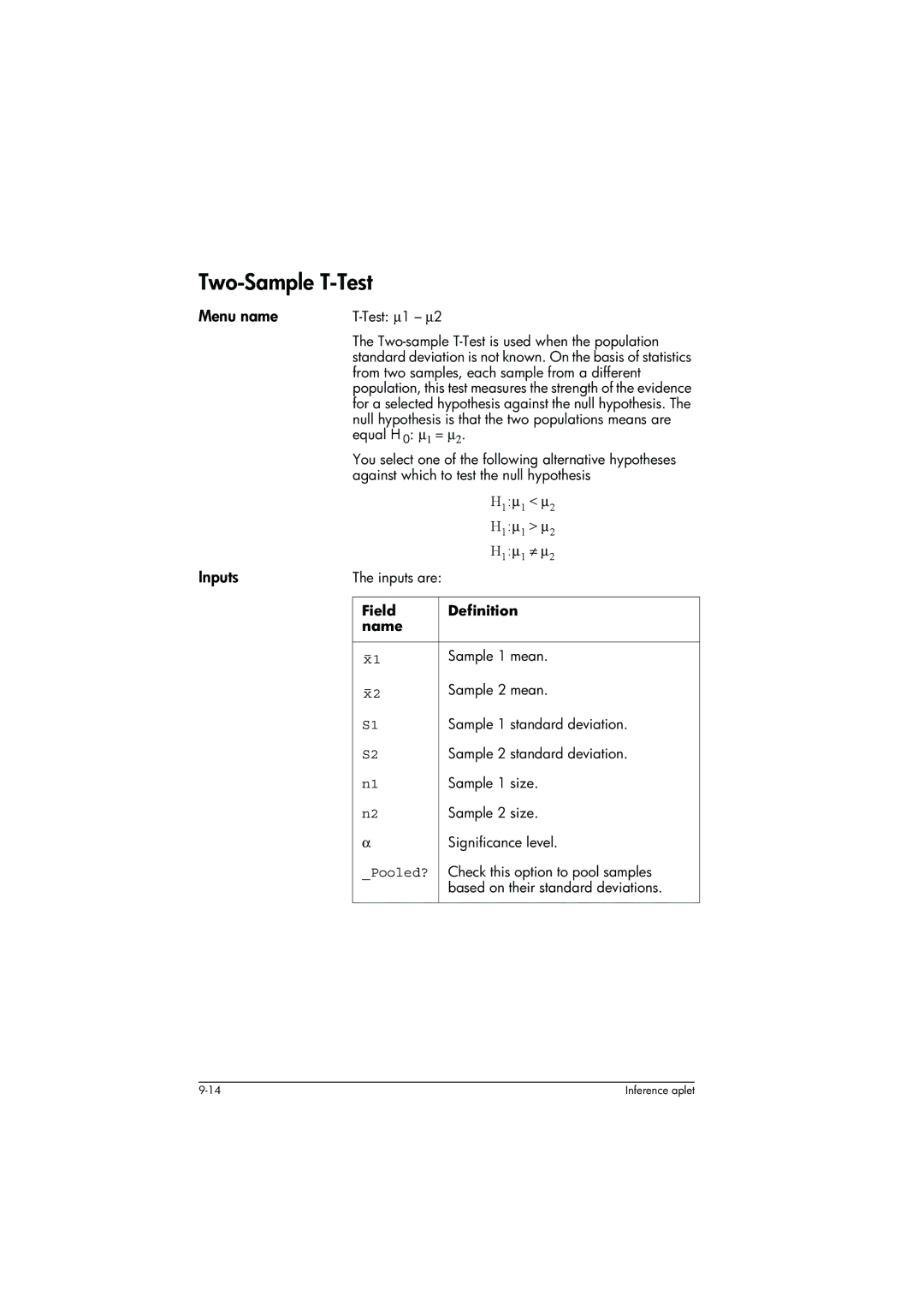 HP 39g+ Graphing manual Two-Sample T-Test, Pooled? 