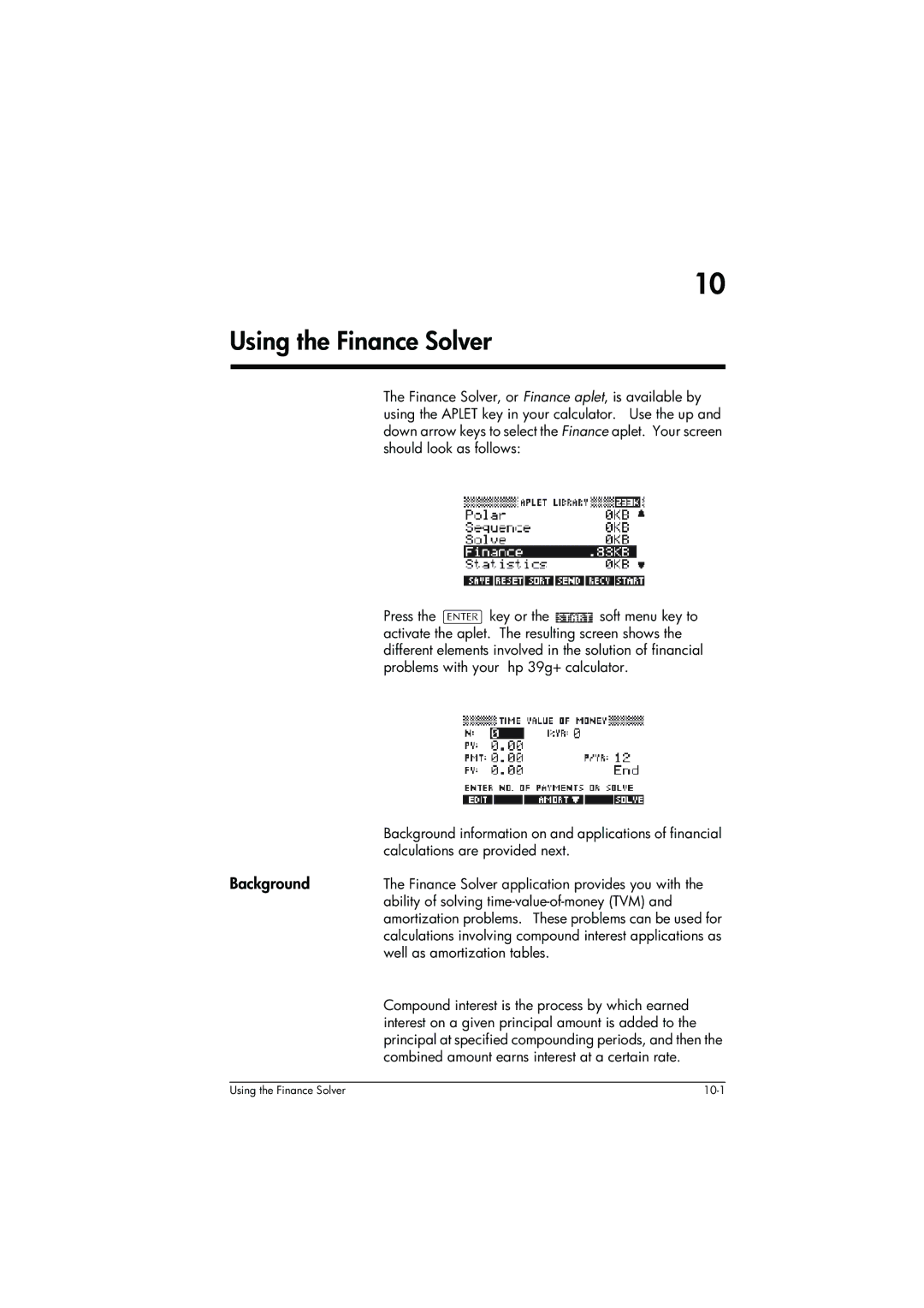 HP 39g+ Graphing manual Using the Finance Solver, Background 