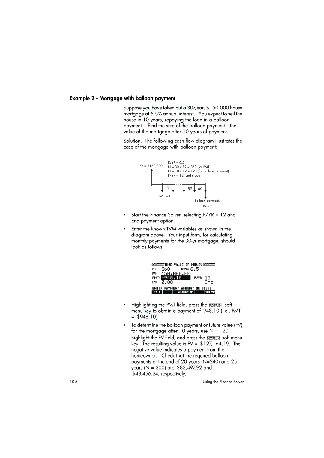 HP 39g+ Graphing manual Example 2 Mortgage with balloon payment 