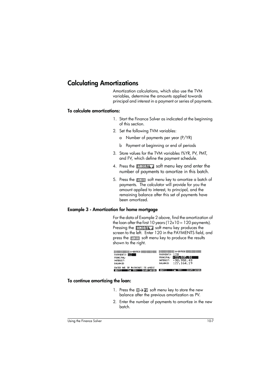 HP 39g+ Graphing manual Calculating Amortizations, To calculate amortizations, Example 3 Amortization for home mortgage 