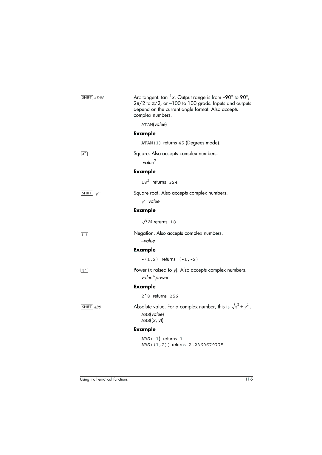 HP 39g+ Graphing manual ABS1,2 returns 