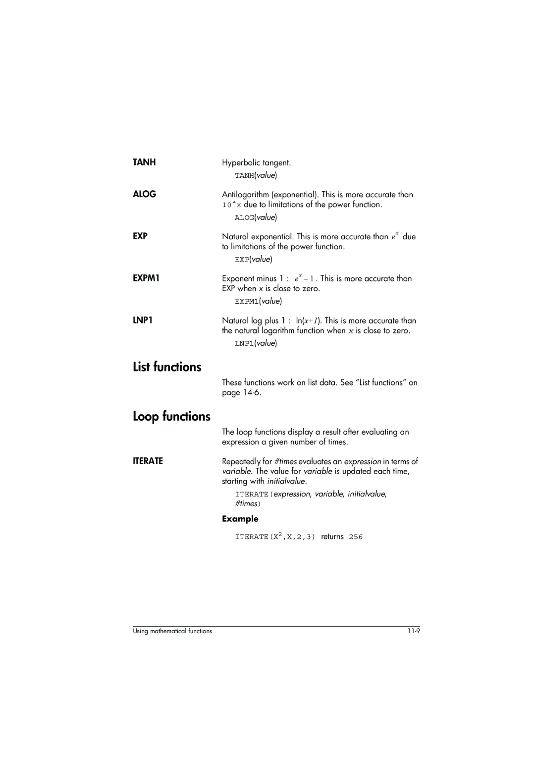 HP 39g+ Graphing manual List functions, Loop functions 