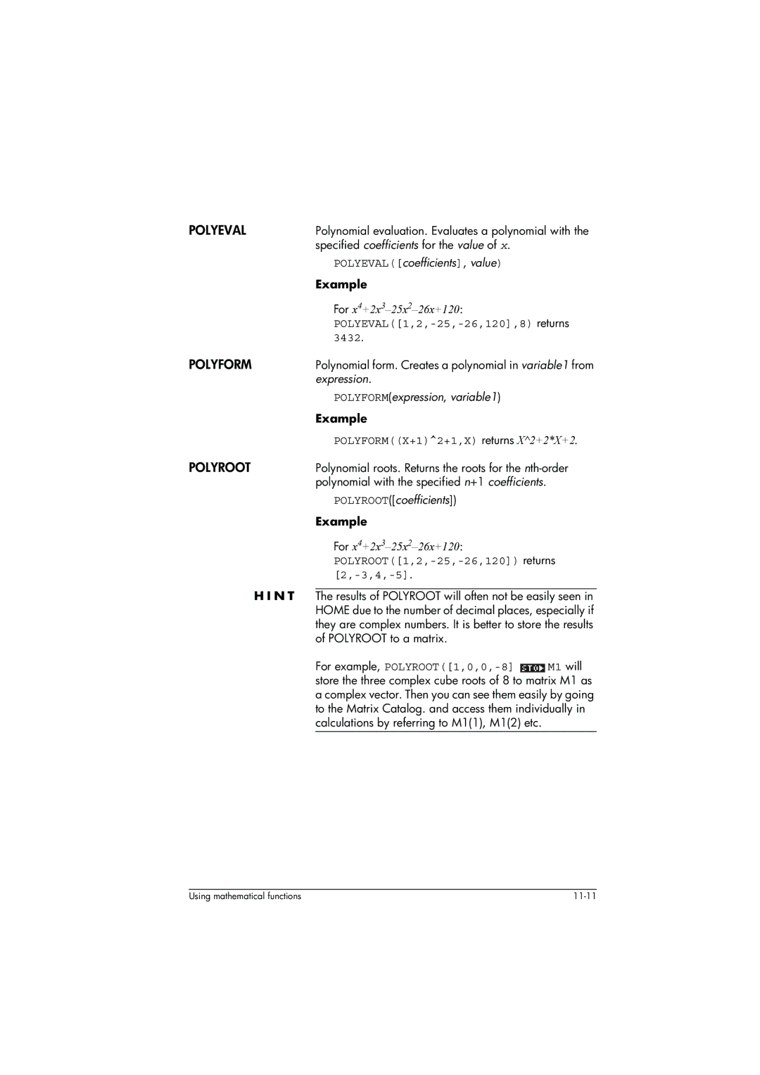 HP 39g+ Graphing manual Polyeval, Polyform, Polyroot 