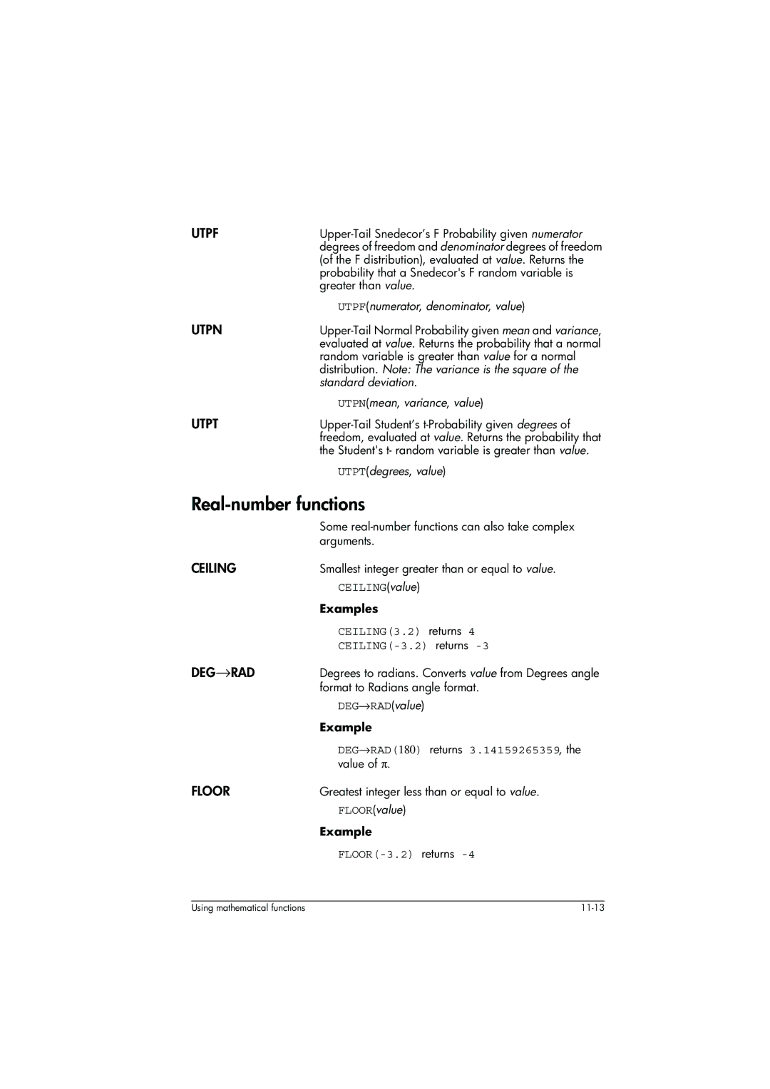 HP 39g+ Graphing manual Real-number functions 