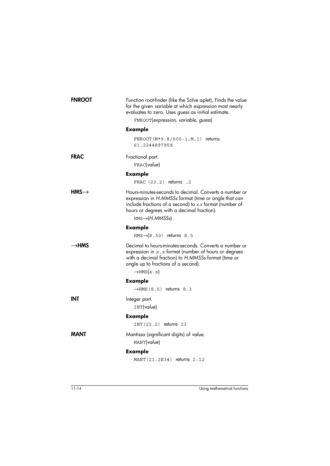 HP 39g+ Graphing manual Fnroot, Frac, Hms→, →Hms, Int, Mant 