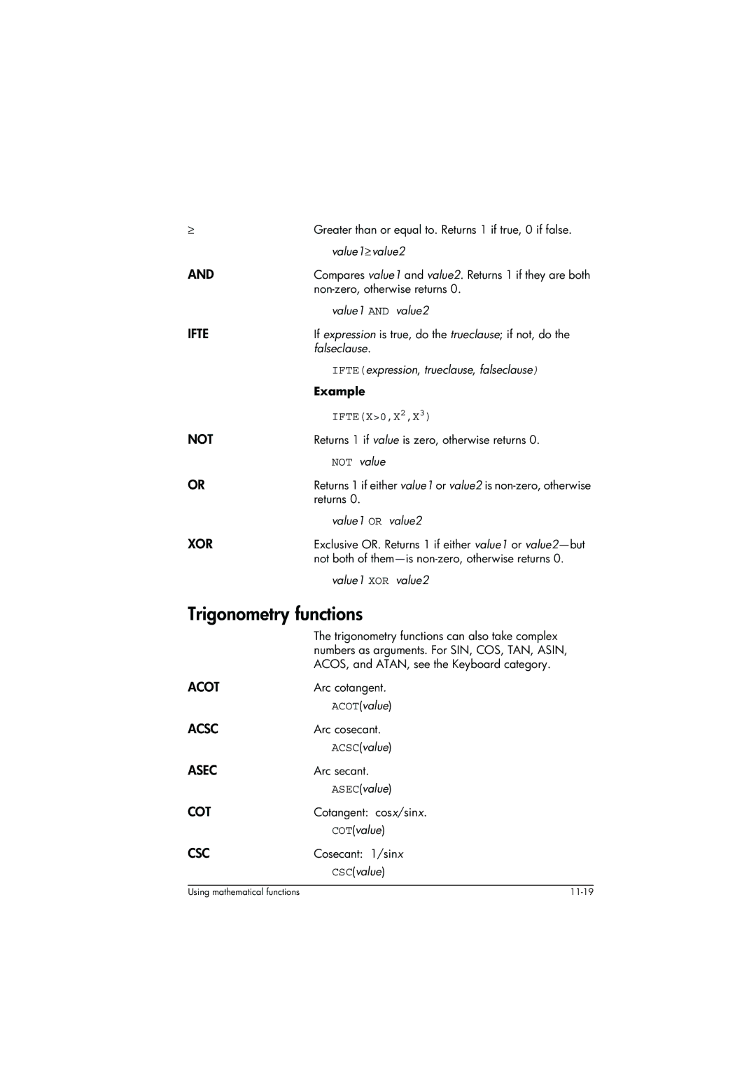 HP 39g+ Graphing manual Trigonometry functions 