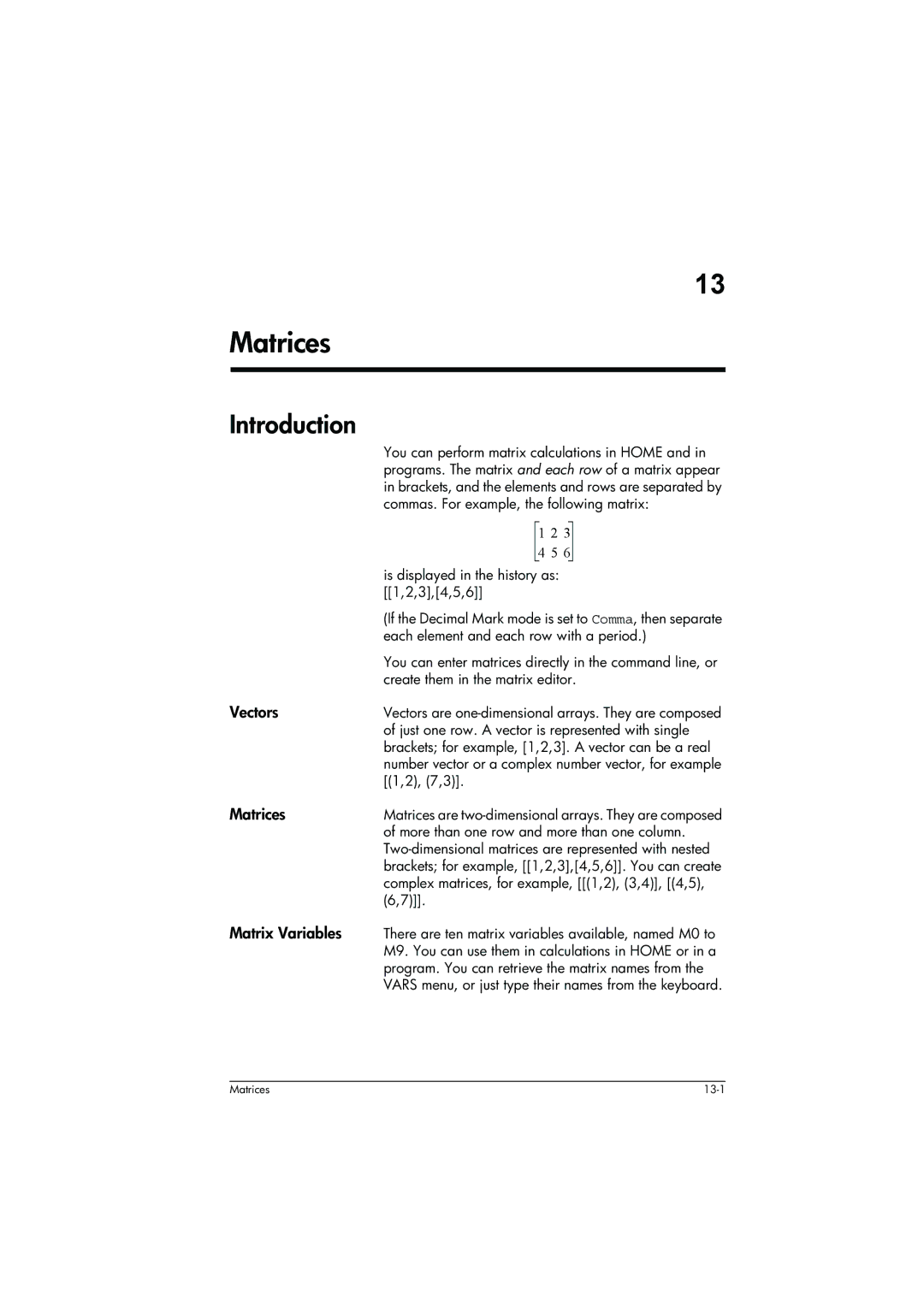 HP 39g+ Graphing manual Matrices, Vectors, Matrix Variables 