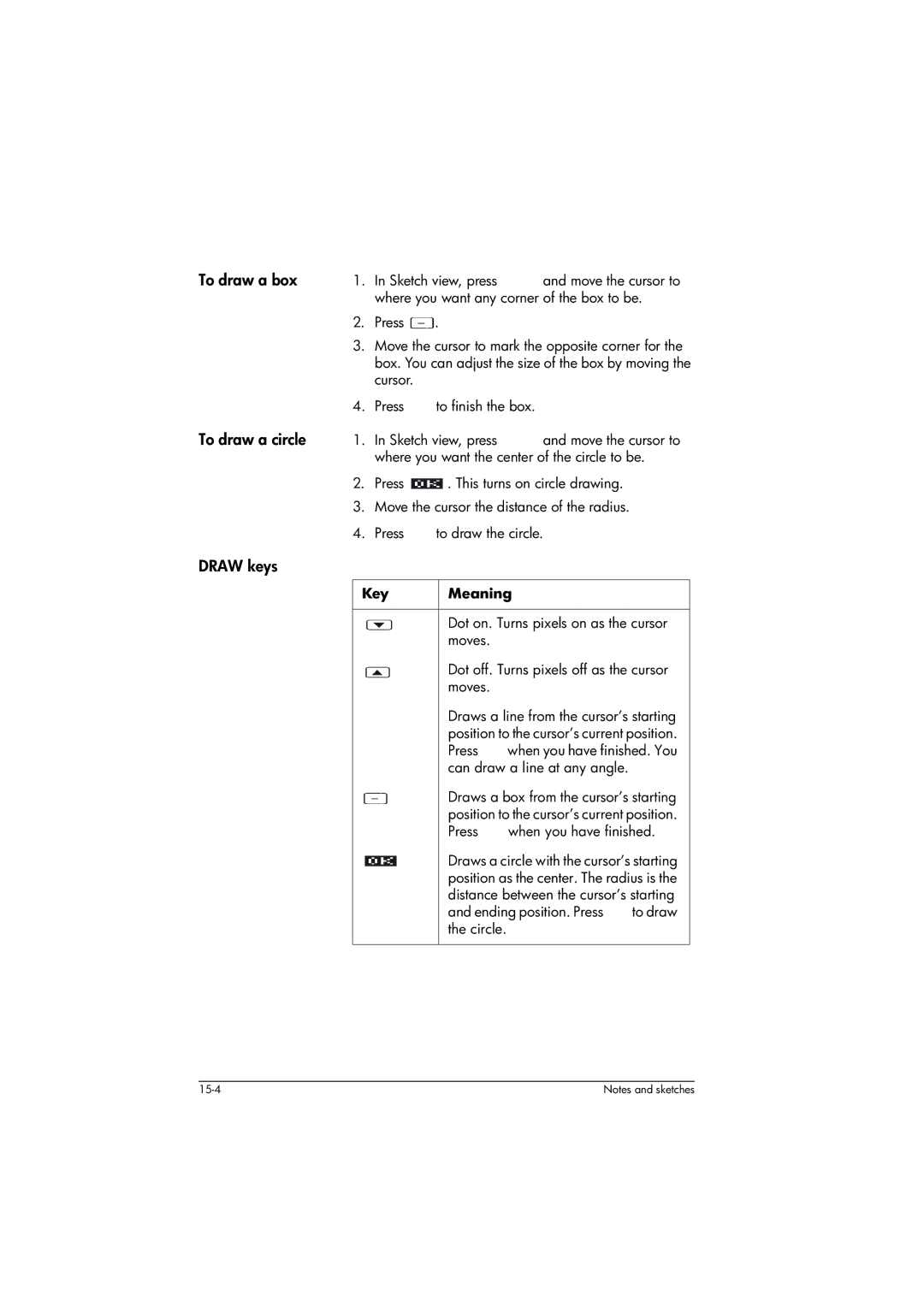 HP 39g+ Graphing manual To draw a box, Draw keys 