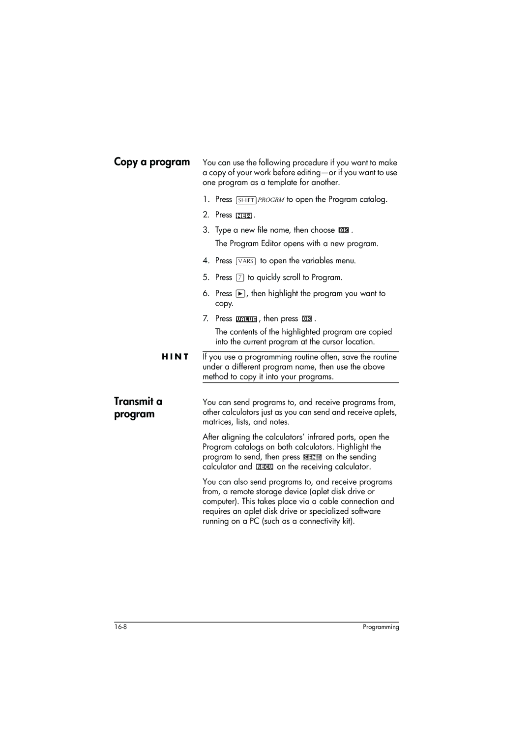 HP 39g+ Graphing manual Transmit a program 