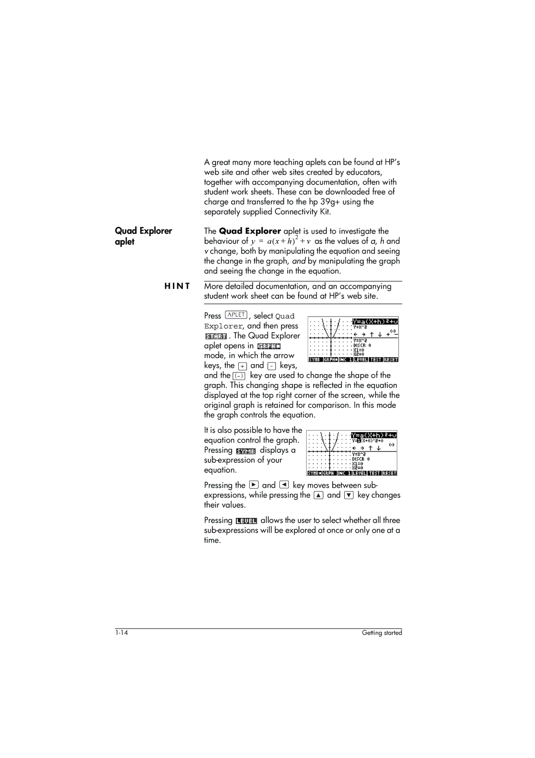 HP 39g+ Graphing manual Quad Explorer aplet 