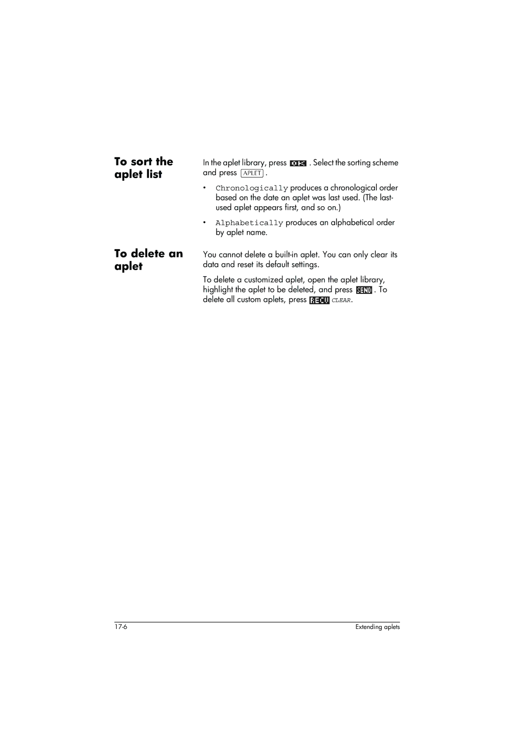 HP 39g+ Graphing manual To sort the aplet list To delete an aplet 