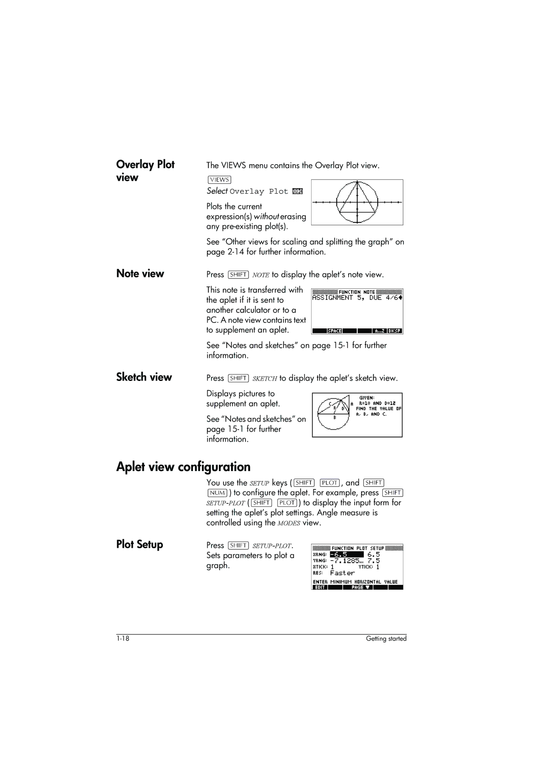 HP 39g+ Graphing manual Aplet view configuration, Overlay Plot view Sketch view, Plot Setup, Select Overlay Plot 