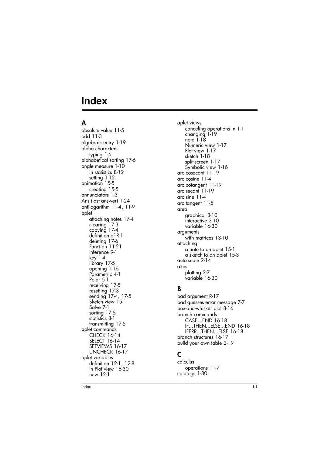 HP 39g+ Graphing manual Index 