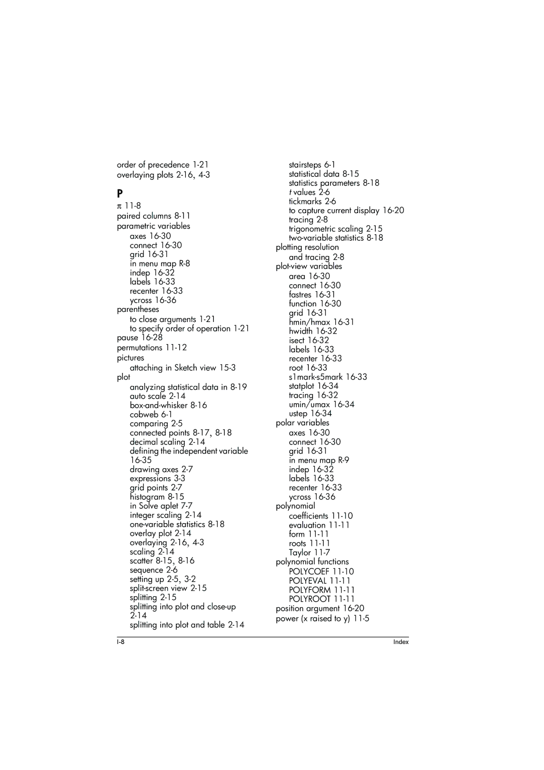 HP 39g+ Graphing manual Order of precedence 1-21 overlaying plots 2-16,4-3 11-8 