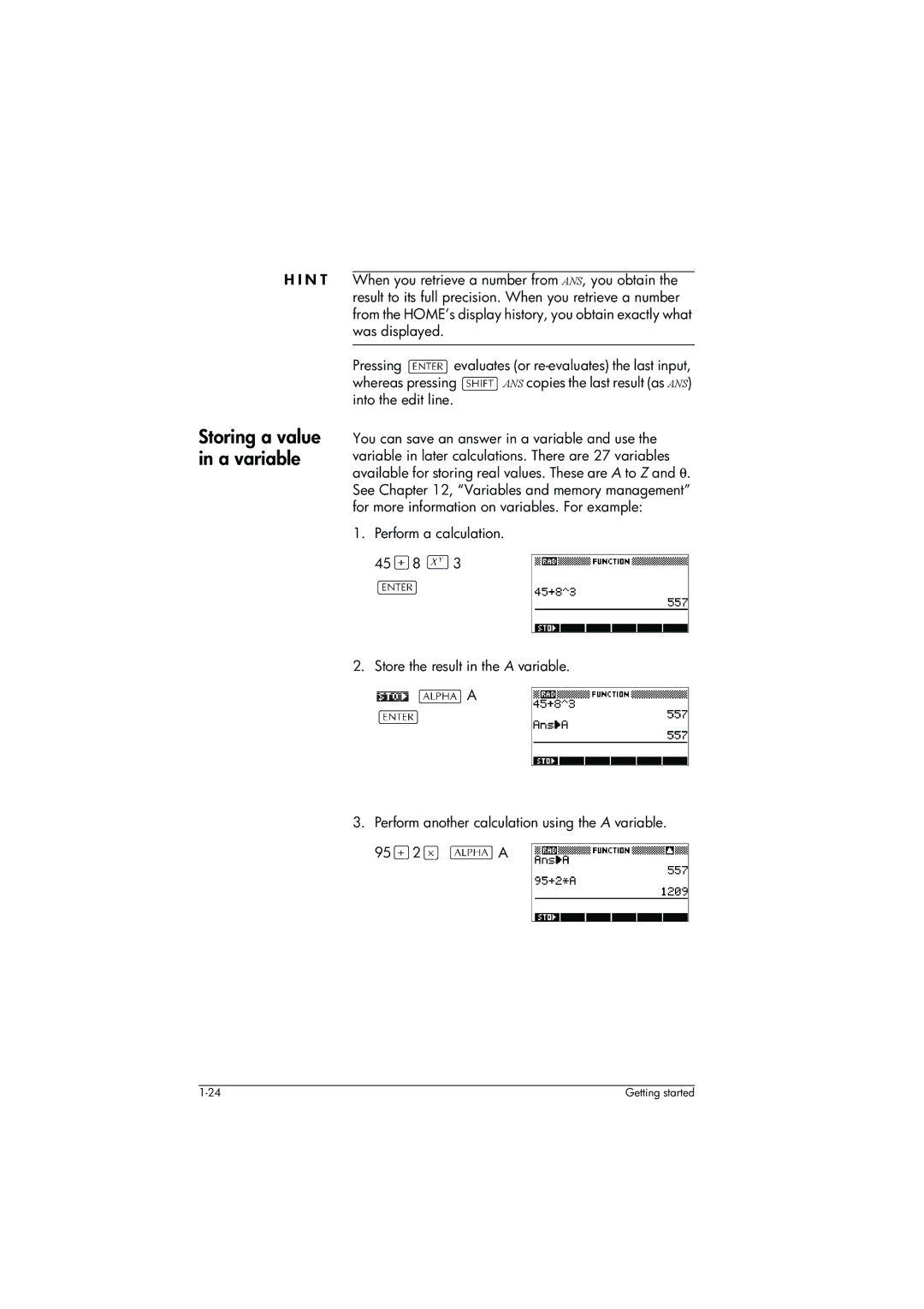 HP 39g+ Graphing manual Storing a value in a variable 