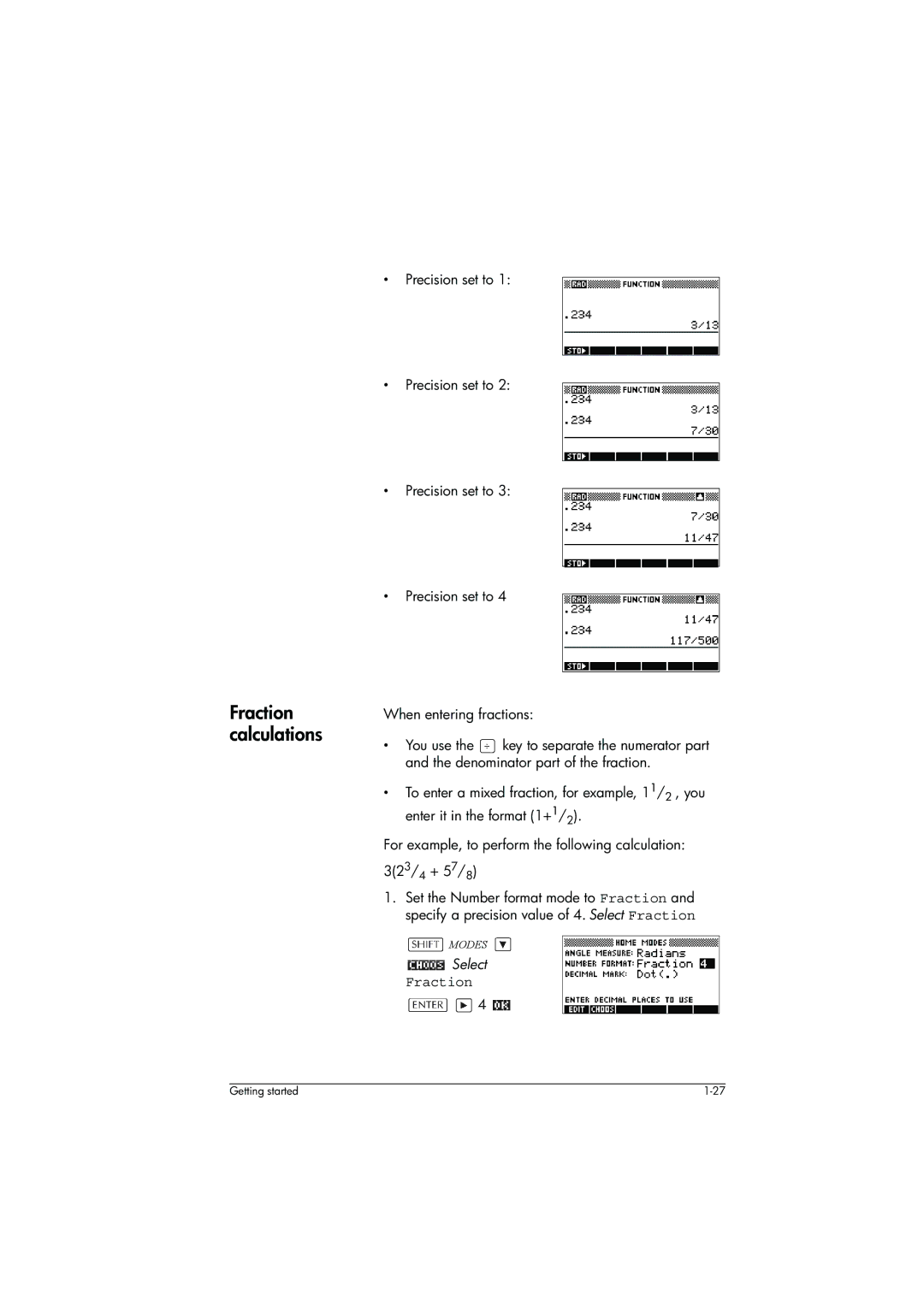 HP 39g+ Graphing manual Fraction calculations, Select 