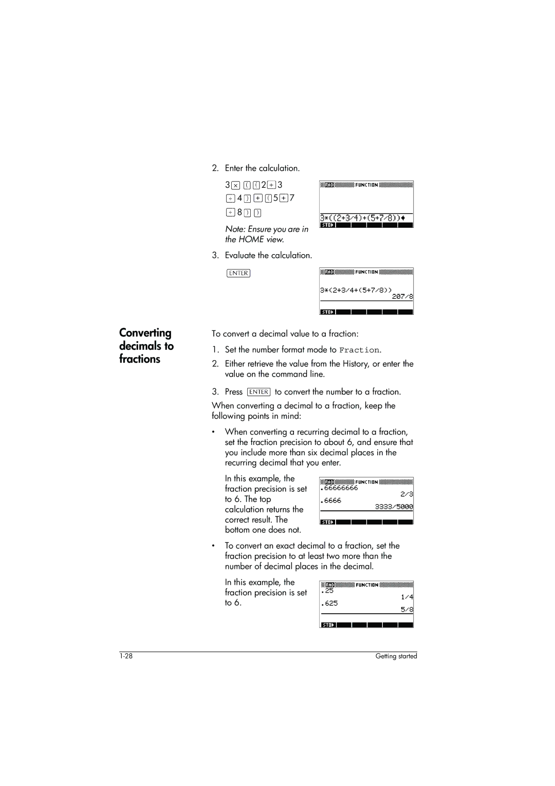 HP 39g+ Graphing manual Converting decimals to fractions 