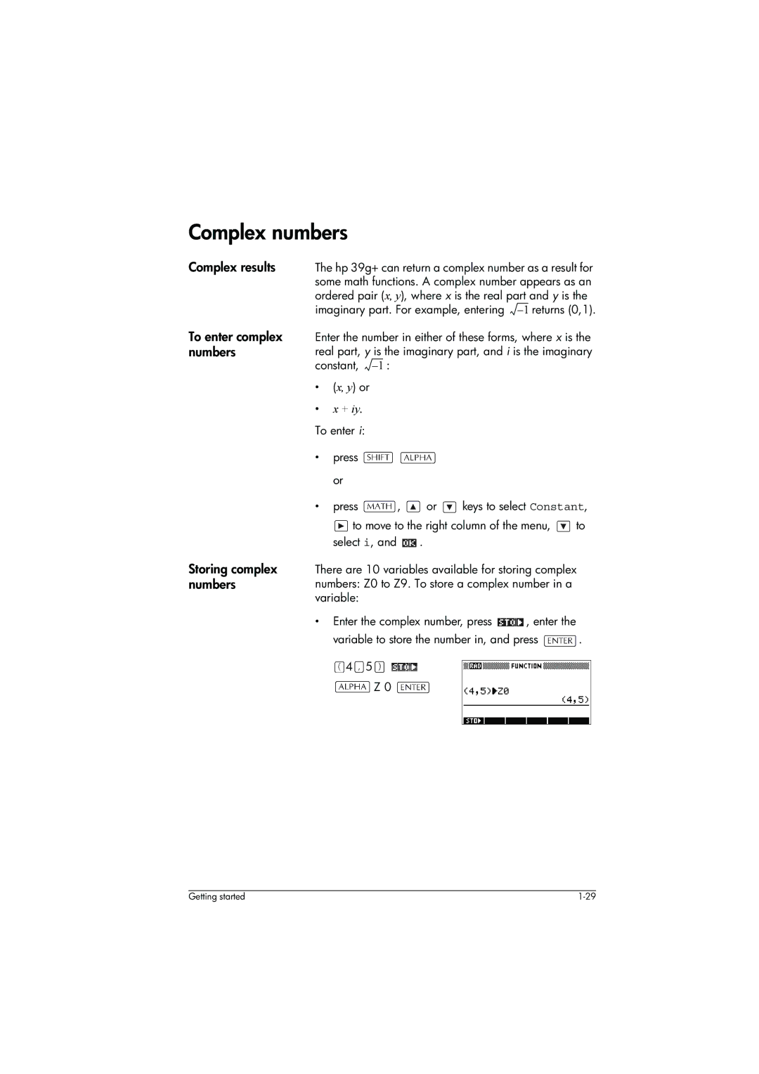 HP 39g+ Graphing manual Complex numbers 