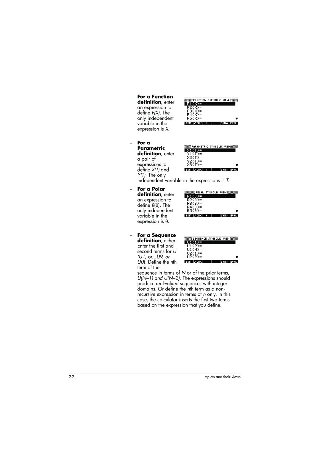 HP 39g+ Graphing manual Independent variable in the expressions is T, U0. Define the nth term 