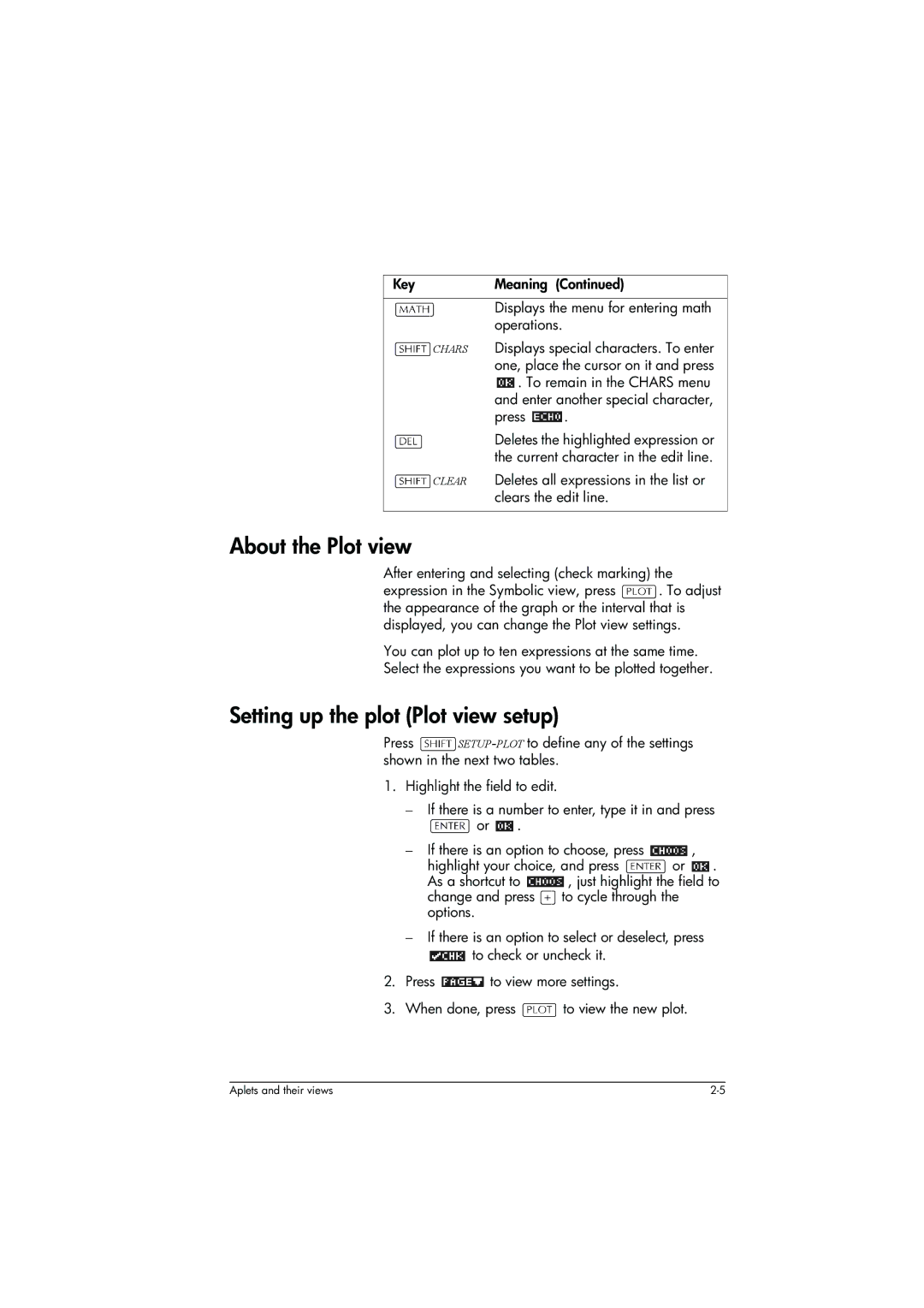 HP 39g+ Graphing manual About the Plot view, Setting up the plot Plot view setup 