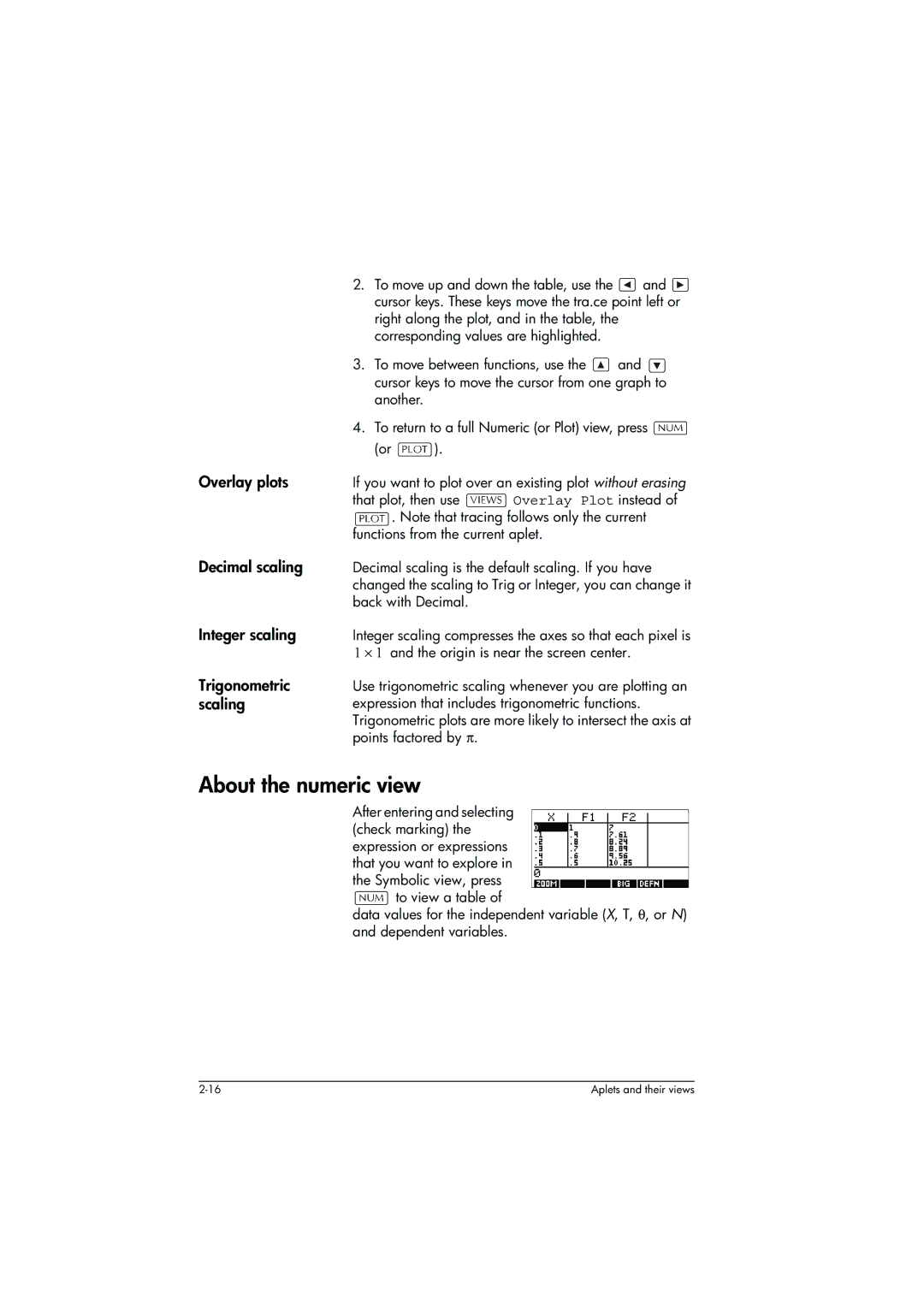 HP 39g+ Graphing manual About the numeric view 