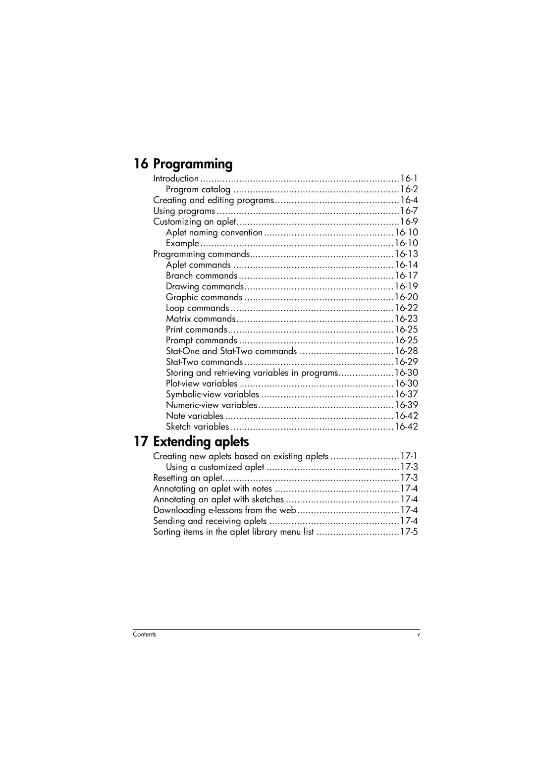 HP 39g+ Graphing manual 16-1, Creating and editing programs 16-4, 16-7, 16-9, 16-28, 16-29, 17-1, 17-3, 17-4, 17-5 