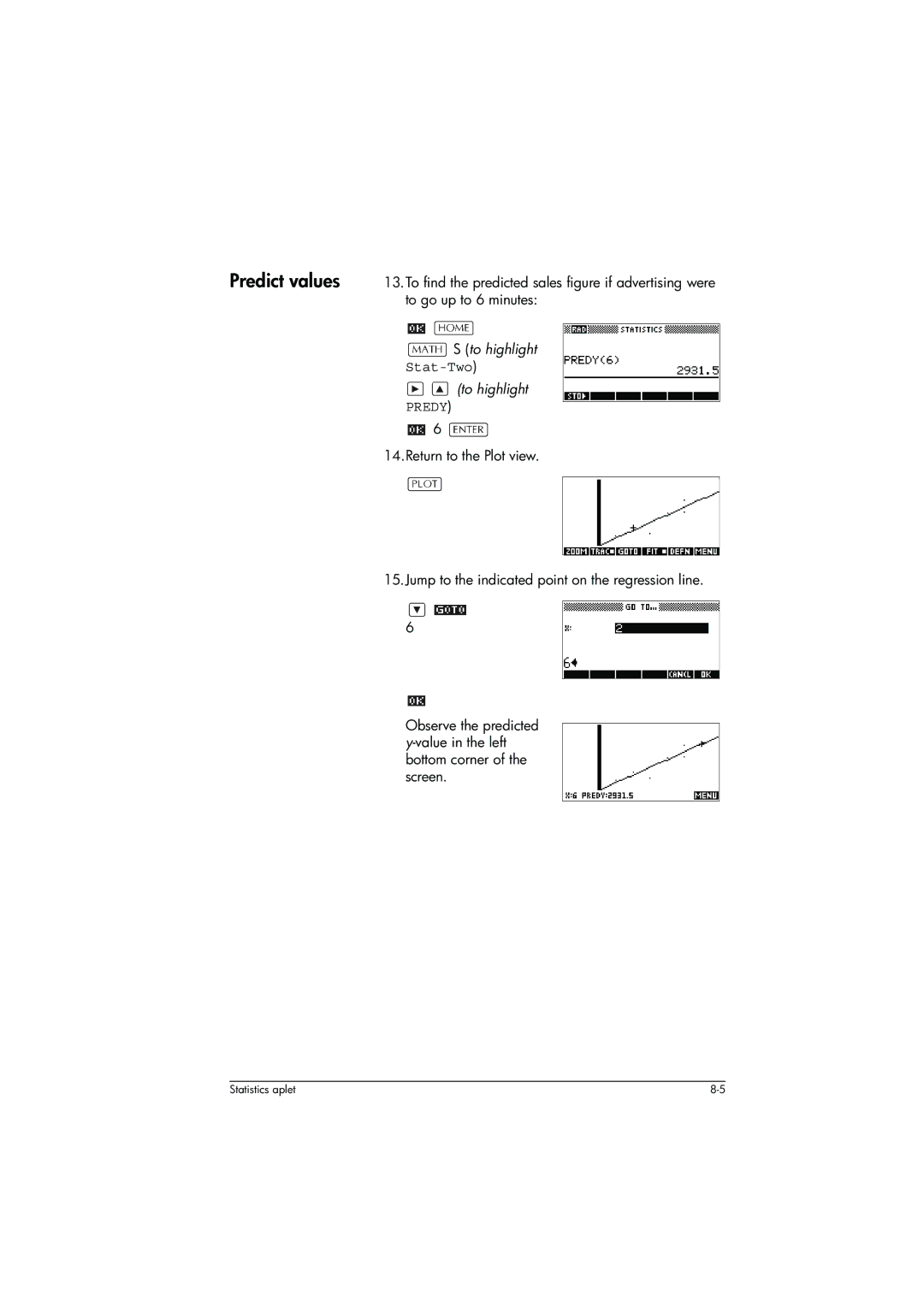 HP 39g+ Graphing manual Predict values, To highlight 