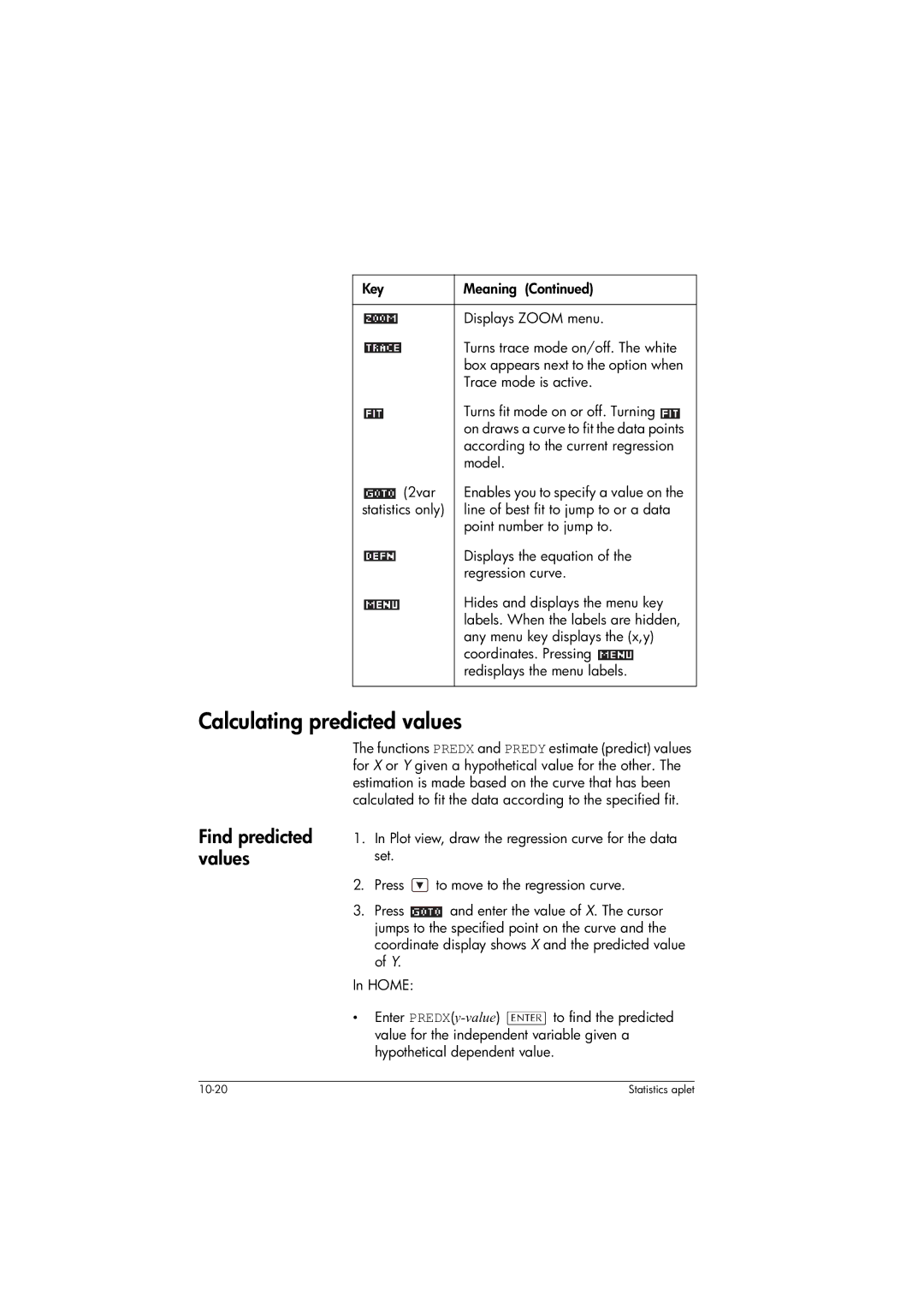 HP 39gs Graphing Calculating predicted values, Find predicted values, According to the current regression, Model, 2var 