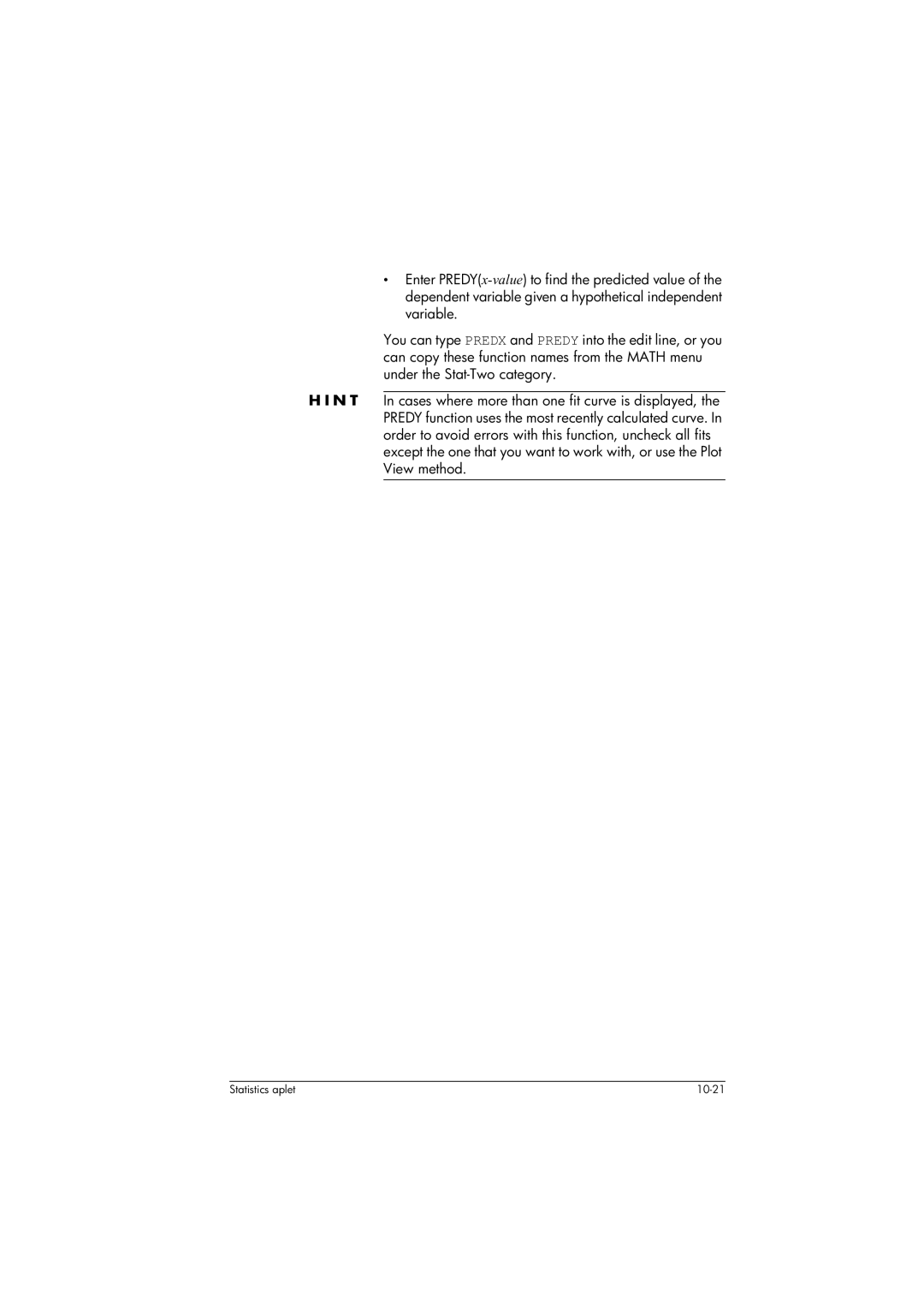 HP 39gs Graphing manual Statistics aplet 10-21 