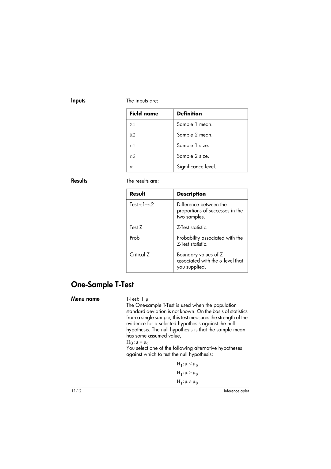 HP 39gs Graphing manual One-Sample T-Test 