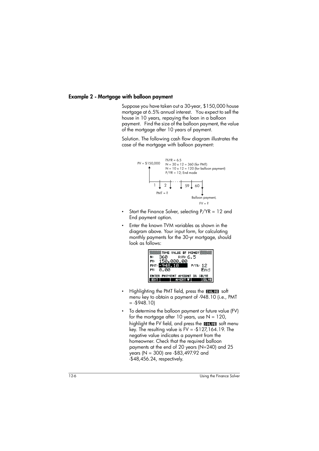 HP 39gs Graphing manual Example 2 Mortgage with balloon payment 