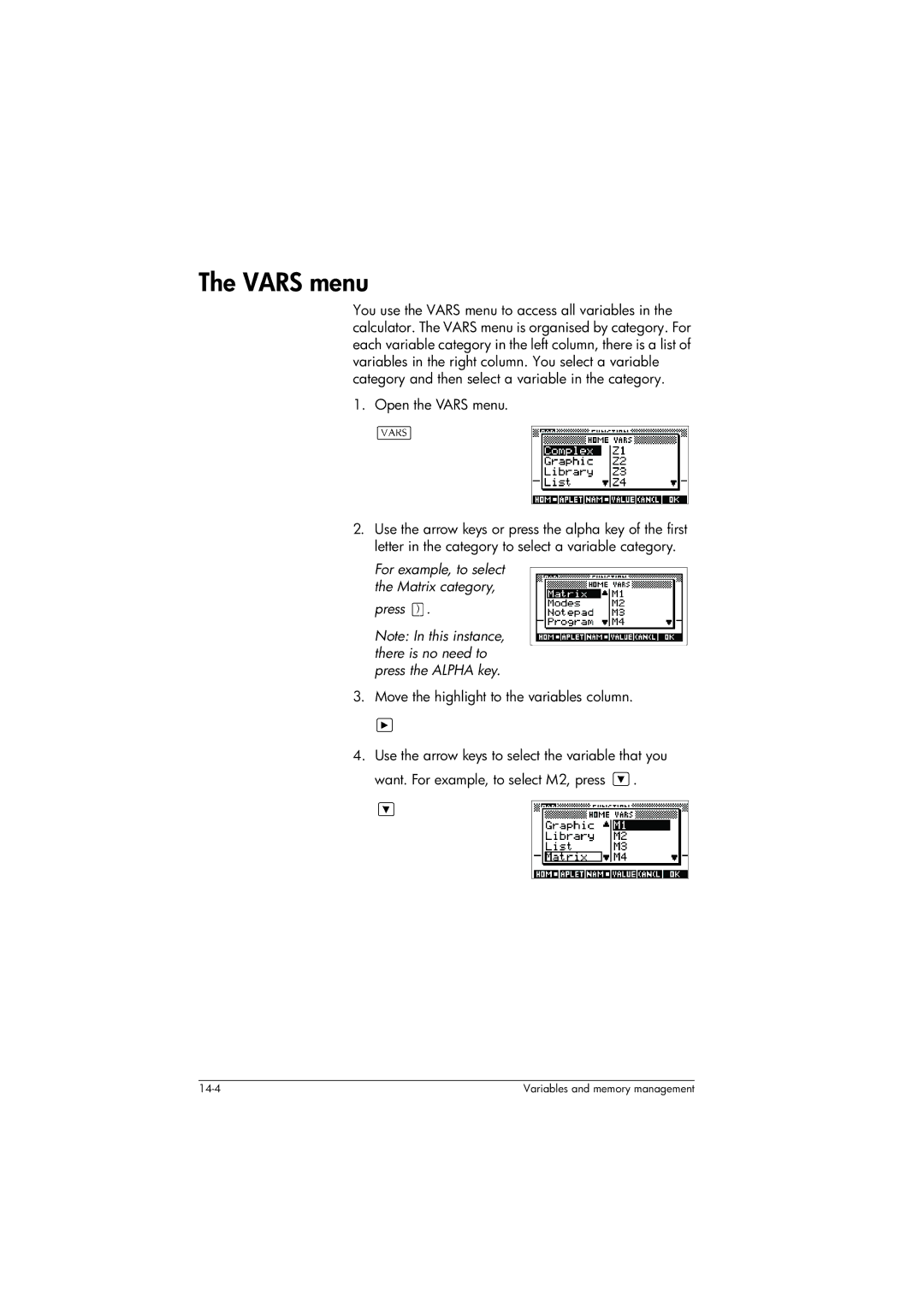 HP 39gs Graphing manual Open the Vars menu, Press 