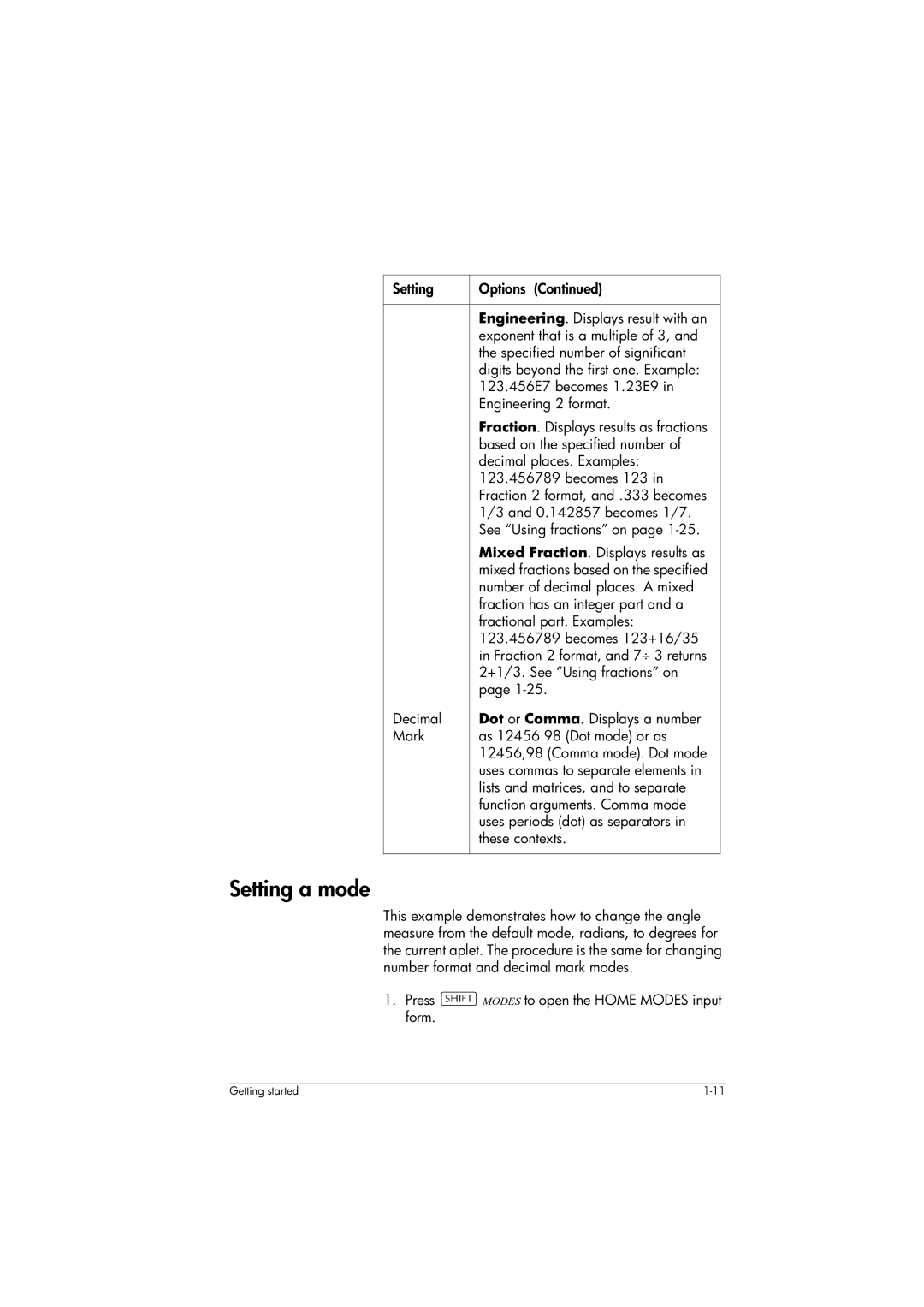 HP 39gs Graphing manual Setting a mode 