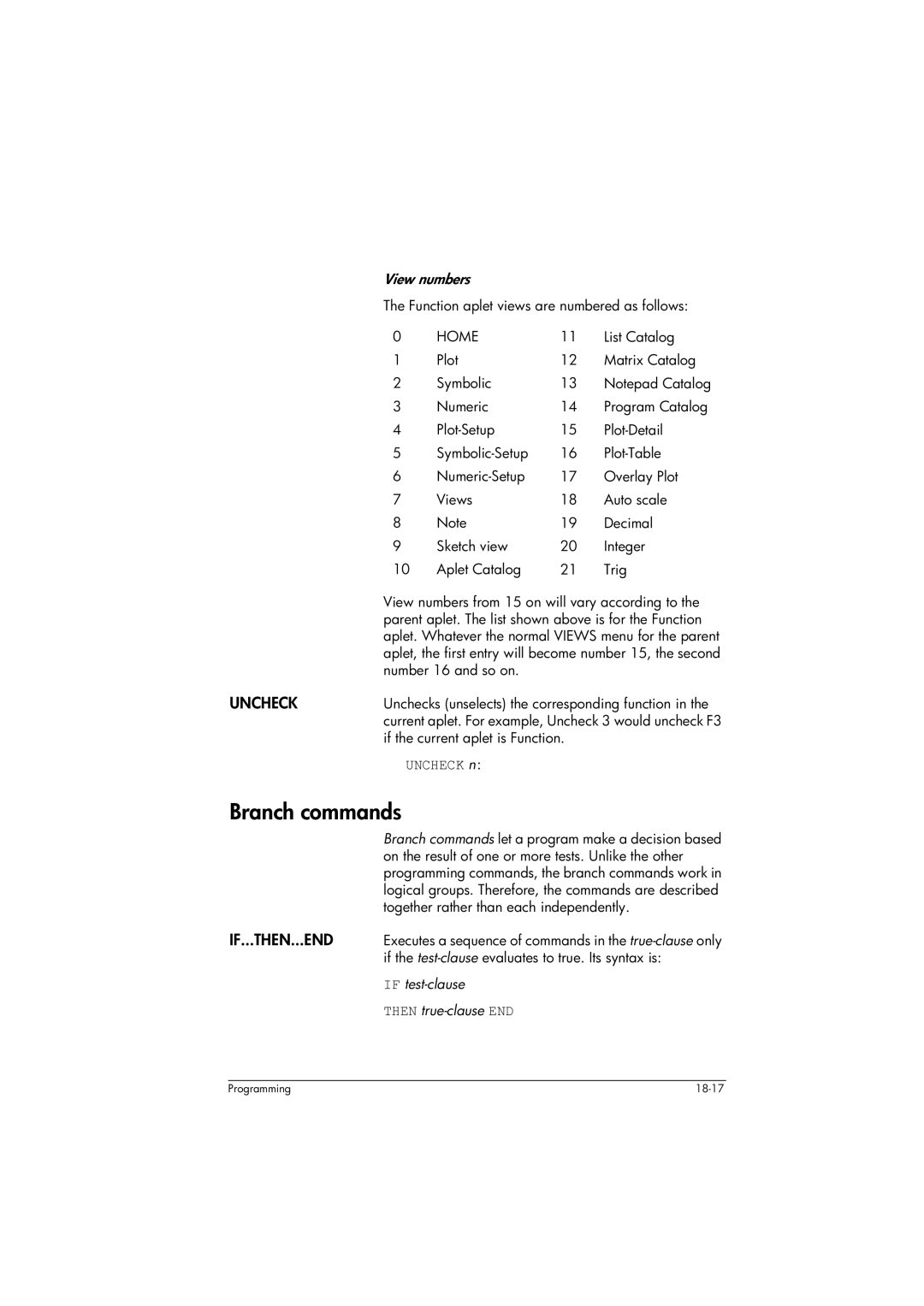 HP 39gs Graphing manual Branch commands, If...Then...End, Uncheck n 