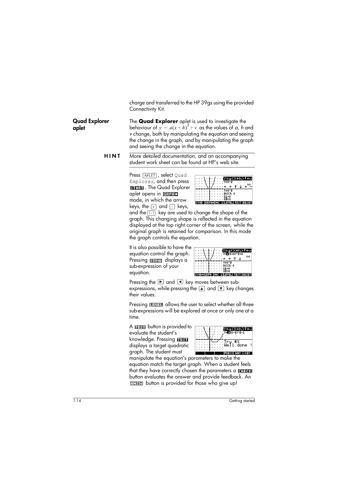 HP 39gs Graphing manual Quad Explorer aplet 