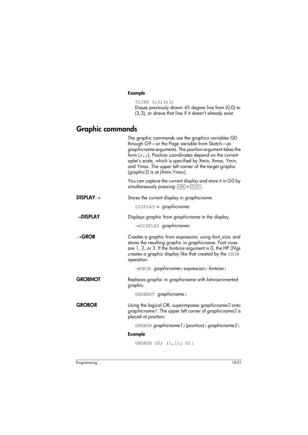 HP 39gs Graphing manual Graphic commands 