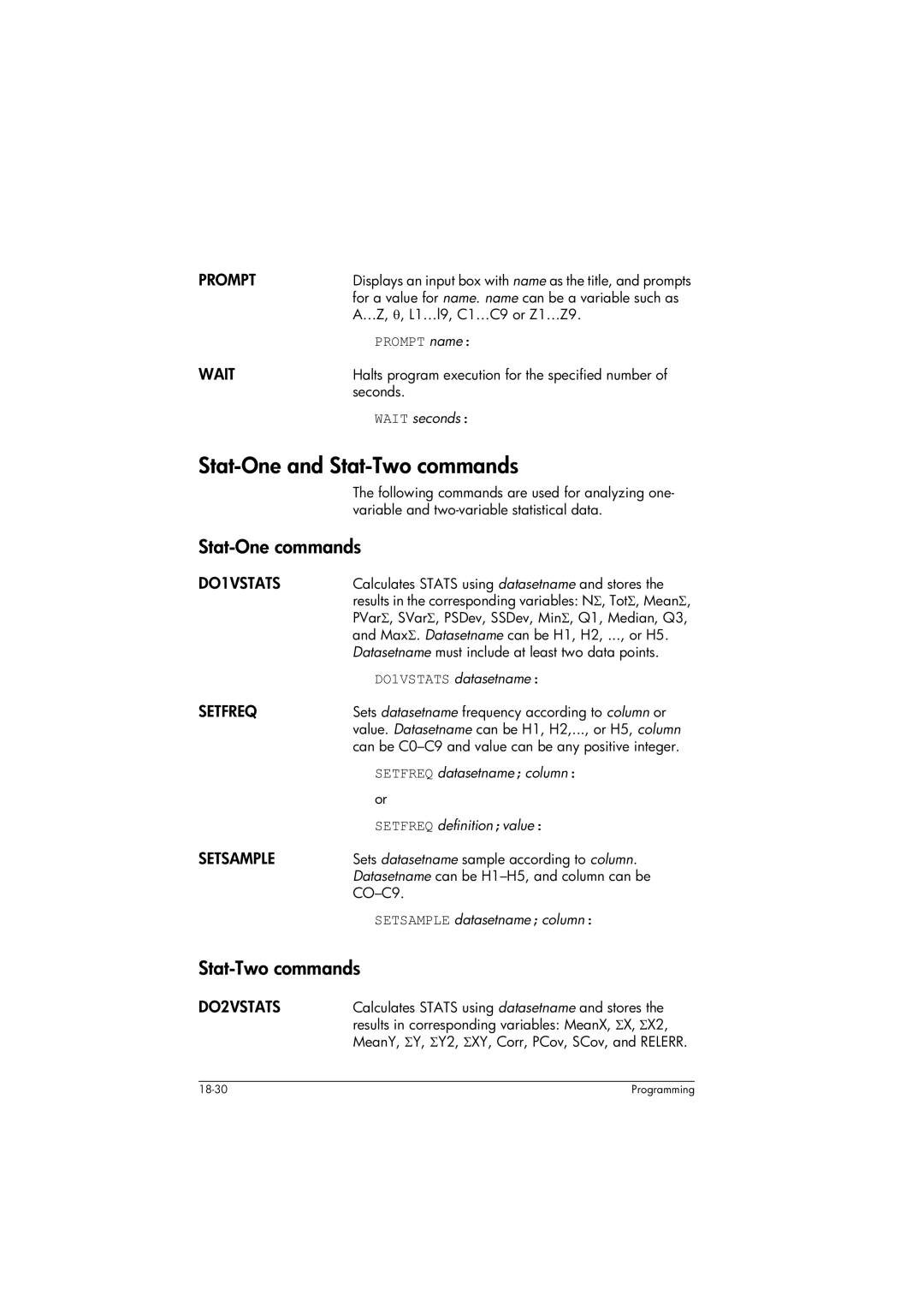 HP 39gs Graphing manual Stat-One and Stat-Two commands, Stat-One commands 