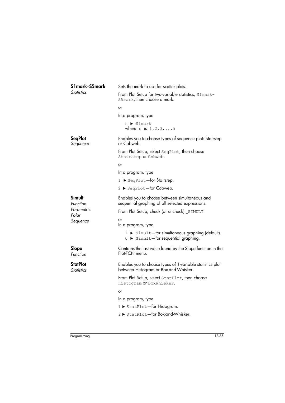 HP 39gs Graphing manual S1mark-S5mark, SeqPlot, Simult, Slope, StatPlot 