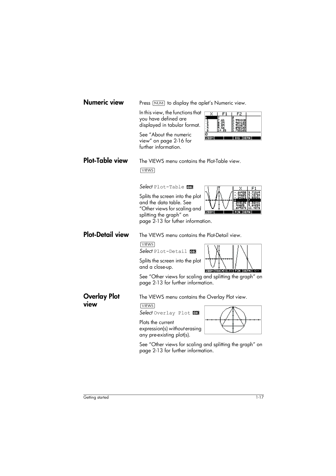 HP 39gs Graphing manual Select Plot-Table, Select Plot-Detail, Select Overlay Plot 